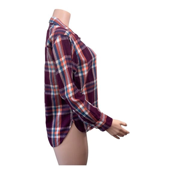 Time and Tru Women Flannel Button Down Shirt SZ M Classic Coloful Plaid Cotton - Picture 11 of 16